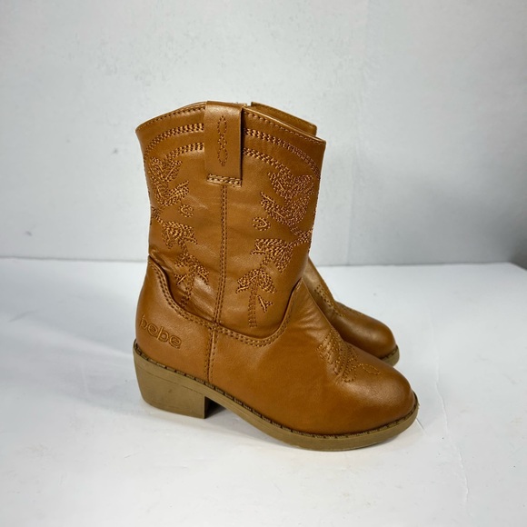 Bebe Western Cowgirl Inside Zip Girls Brown Embroidered Knee High Boots Size 9 - Picture 1 of 15